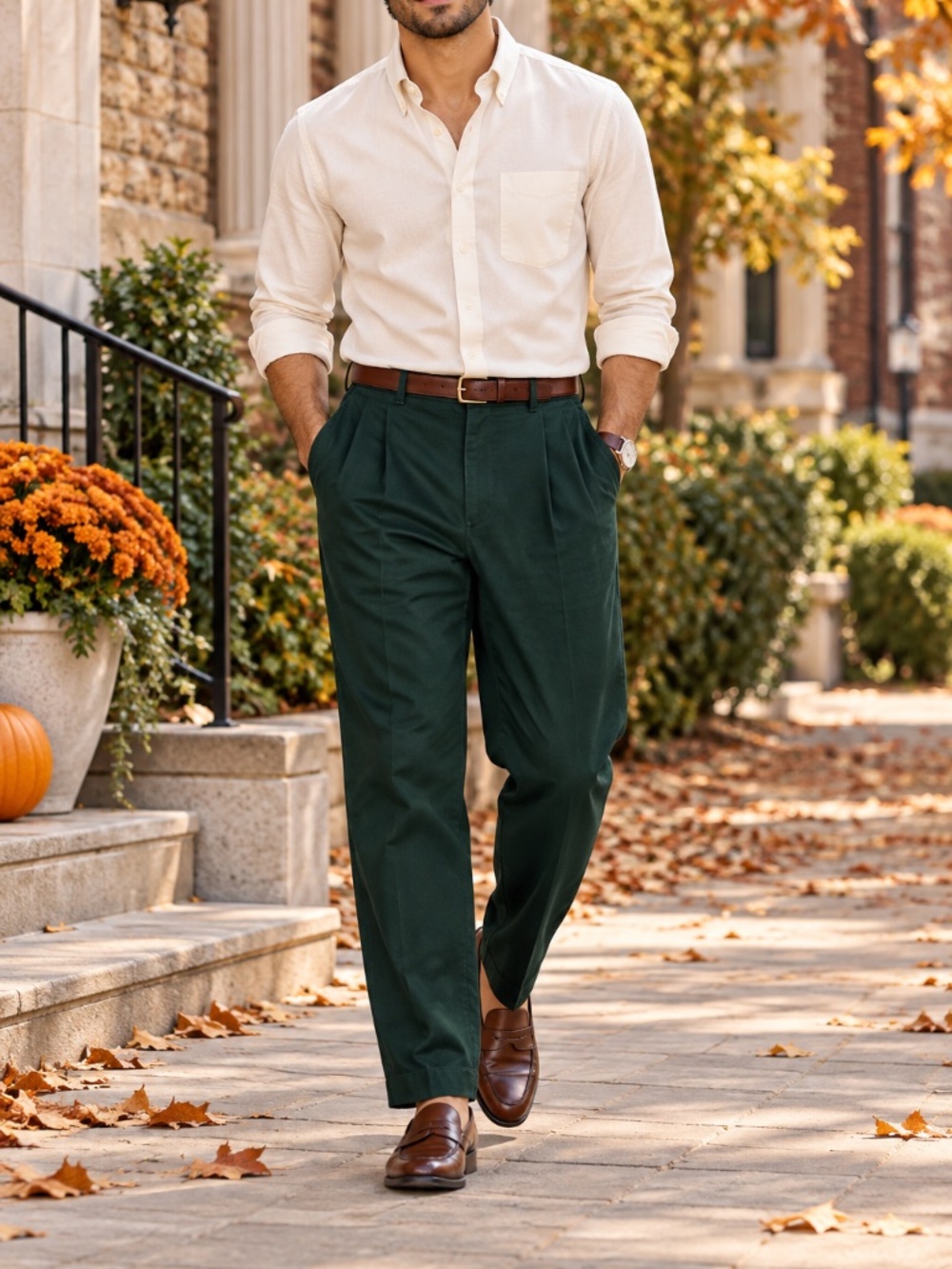 Haggar Casuals Dark Green Pleated Pants 34x30